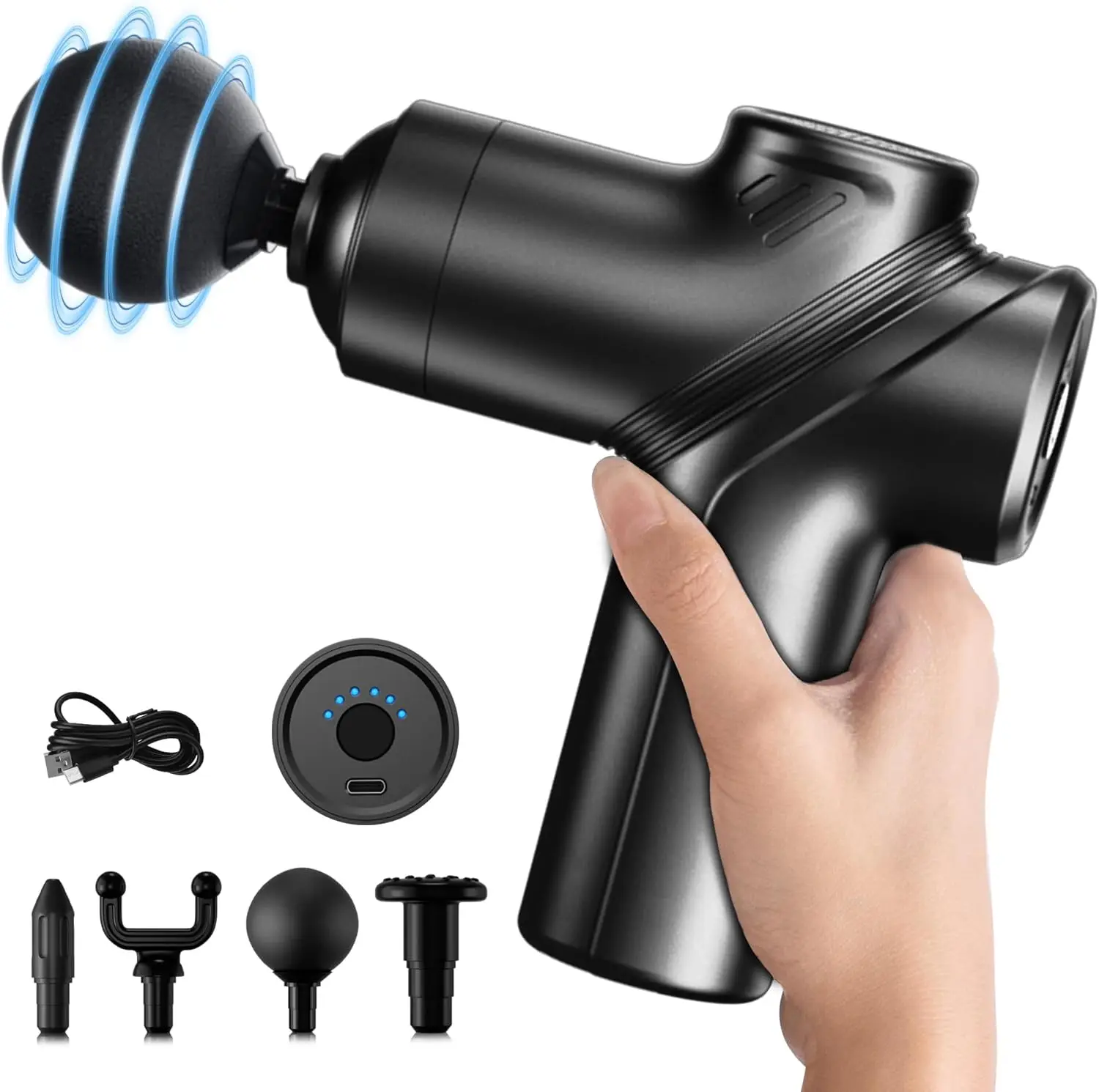 Deep Tissue Massage Gun Portable, Mini Electric Muscle Massager, Suitable for Relieving Back, Neck and Body Pain, with 4 Heads a