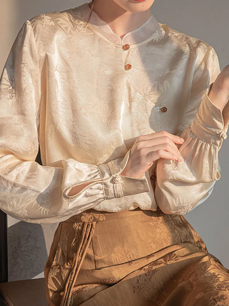 New Chinese Sle Embroidered Long Sve Casual irt Ele Slimming Age-Defng National Spirit Faionable Top