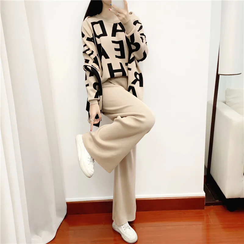 Embroidery 3 Piece Knit Set Women Cardigan and Pants  Winter Tracksuit  ted Suit  Three   for  T770