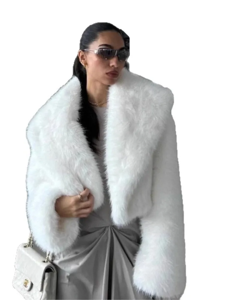 Winter Fluffy High Quality Women's Eco Fur Coat White Comfortable Long Hair Mink Fur Coat For Female Lady Atificial Fur Jacket
