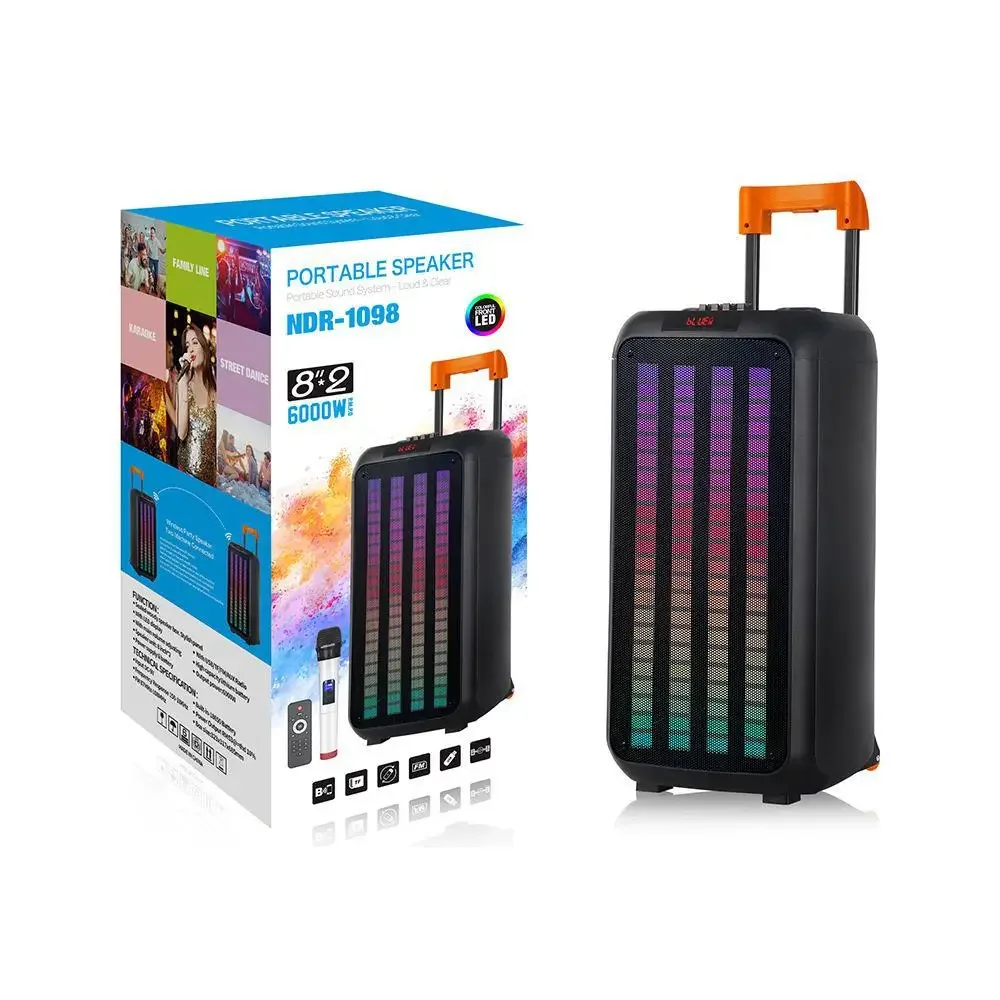 Ndr 1098 Лучшая портативная коробка Новейшие колонки Профессиональная сценическая машина Вечеринка Караоке 8-дюймовый аудио с уличным динамиком на тележке ma