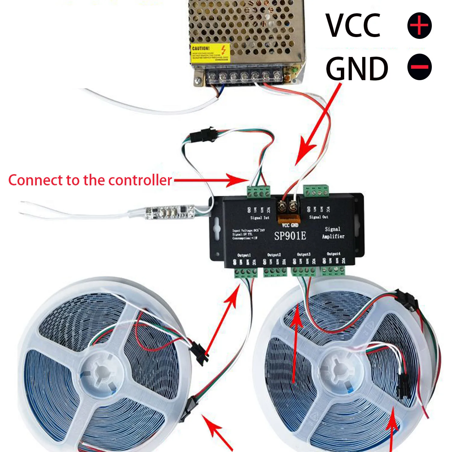 SP901E Amplificatore di segnale SPI per WS2811 WS2812B WS2813 Pixel RGB Strisce LED Ripetitore di segnale Indirizzabile Dream Color Tape DC5-24V