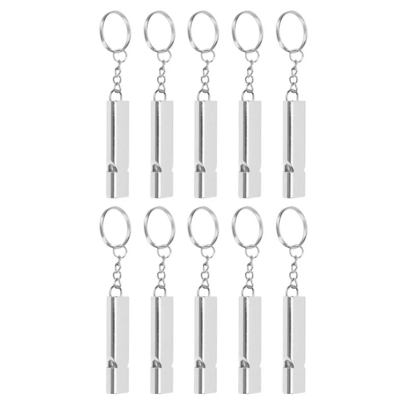10Pcs Aluminum Alloy Emergency Survival Whistle Double Tube High Frequency Survival Whistle With Keychain