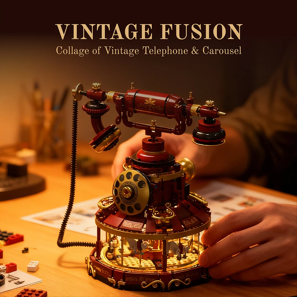 ตัวต่อโทรศัพท์แบบหมุนย้อนยุค MOC ของเล่นตกแต่งบ้านสไตล์วินเทจ ของขวัญสำหรับเด็ก