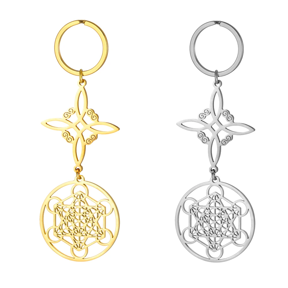 

COOLTIME Wicca Hexagram Pendant Keychain Stainless Steel Witch Knot Tetragrammaton Amulet Keyring Jewelry Gifts