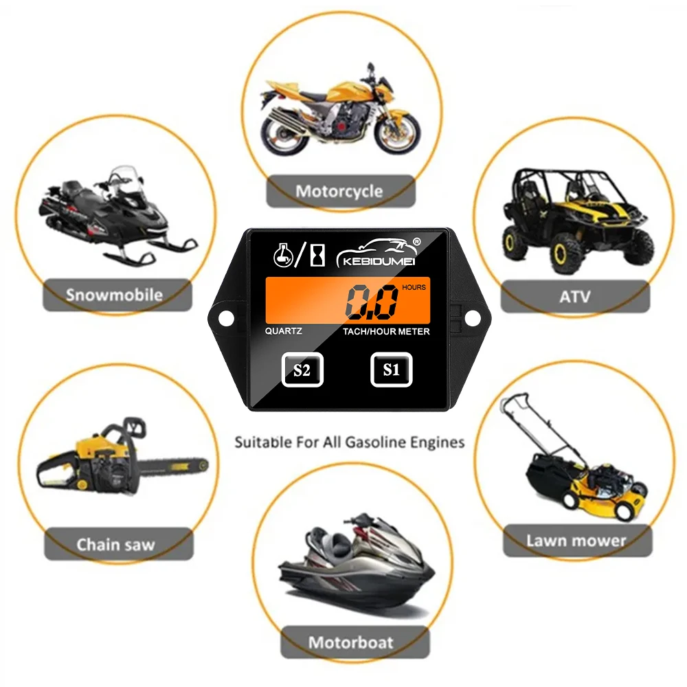 Battery Replacable Digital Engine Tach Hour Meter Tachometer Gauge Engine Rpm LCD Display for Moto Marine Chainsaw Pit Bike Boat