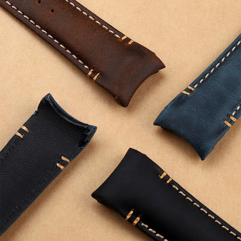 20 22mm Curved end Retro matte strap For Rolex black green water ghost yacht Omega Seamaster 300 600  AT150 leather Watch band - view 5