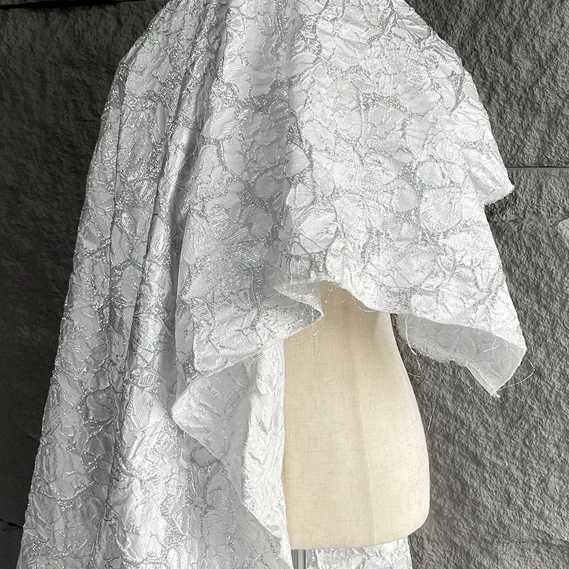 Jacquard Fabric Silver Texture Pleated Bag Clothing Designer Wholesale Cloth for Diy Apparel Sewing Meters Polyester Material