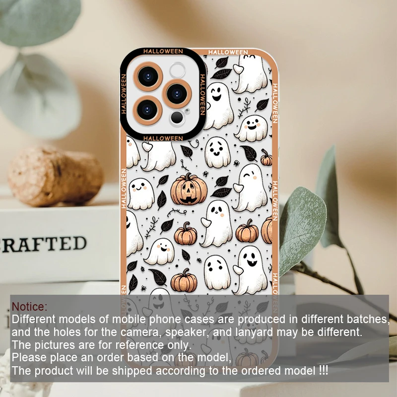 Cute Halloween Pumpkin Bat Ghost Pattern Clear Phone Case for Samsung Galaxy A06 A17 A55 A54 A53 A52 A16 A36 A14 A13 Soft Covers