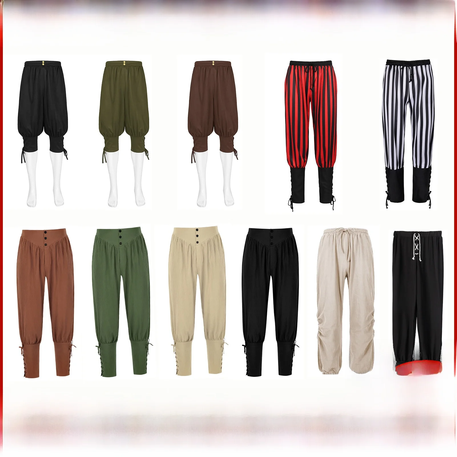 Men's Casual Pants Ankle Belted Fast Drying Middle Age Pirate Ship Style Long Trousers Comfortable Breathable Winter Fashion