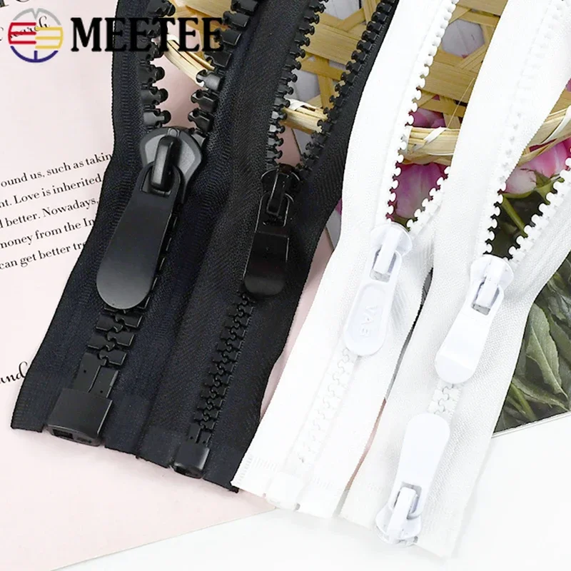 Meetee 8# 15# 60-500cm Resin Zippers Double Open End Large Zipper Two-way for Long Down Jacket Tent Zips Sewing Accessories