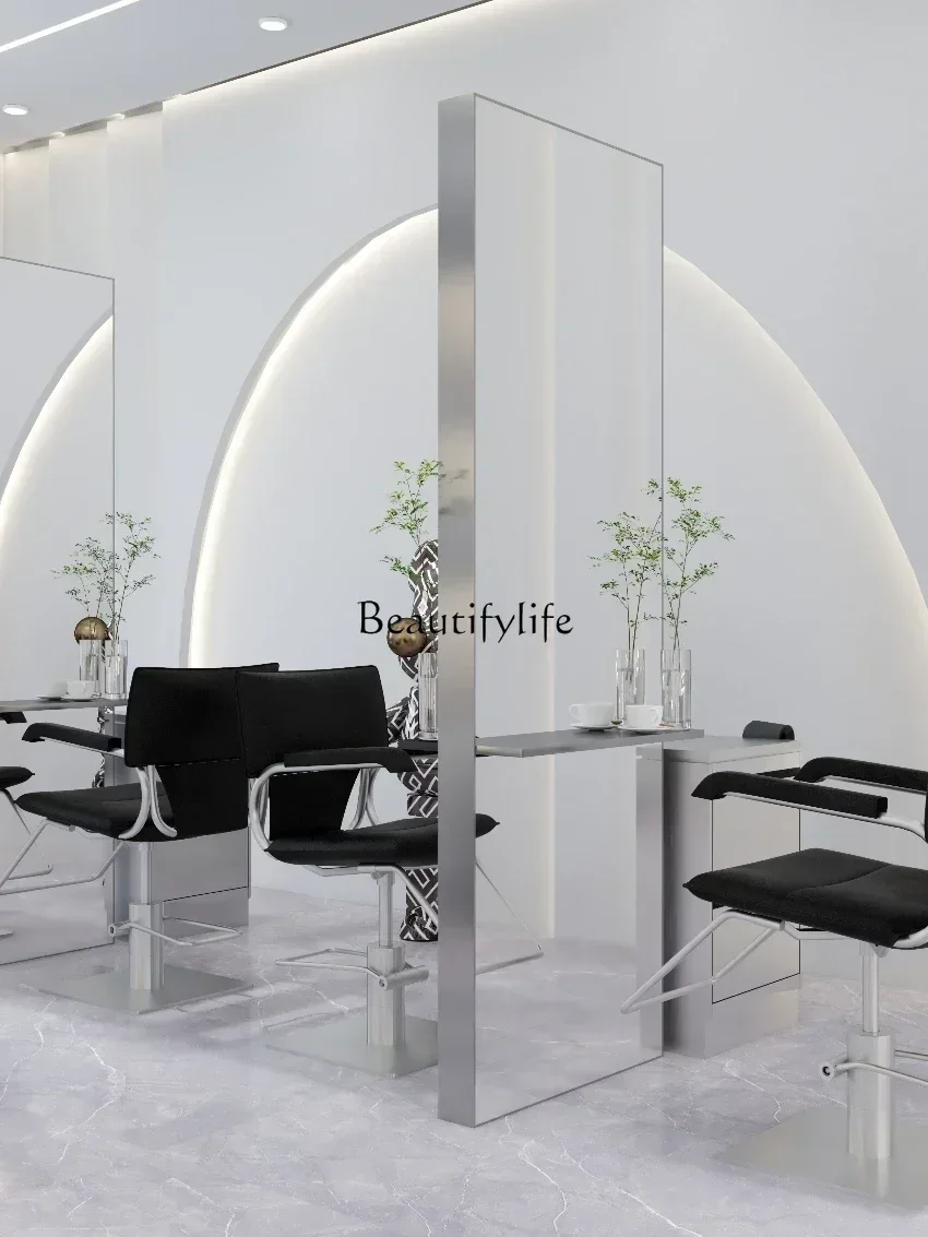 06Barber Shop Dressing Table Marble Seat Hair Cutting Mirror Double-Sided Floor Hot Dyeing Mirror