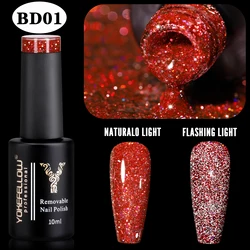 YOKEFELLOW Platinum Glitter Nail Polish Sparkly Shiny UV LED Soak Off Red Silver Gel Polish Home DIY Manicure Nail Salon Varnish