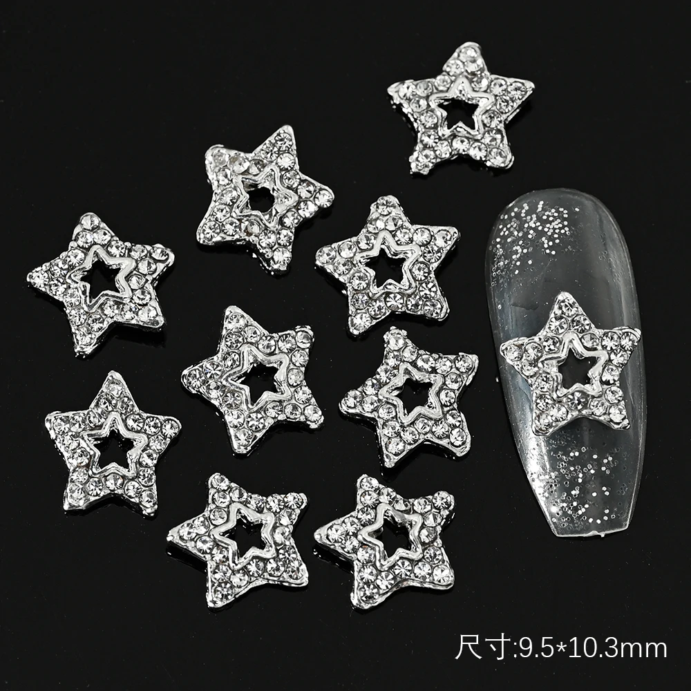 10 Stück Halloween 3D Metalllegierung Silber Kreuz Nagel Charms Glitzer Diamant Kreuz Nail Art Silber Klassisches Kreuz Maniküre Zubehör