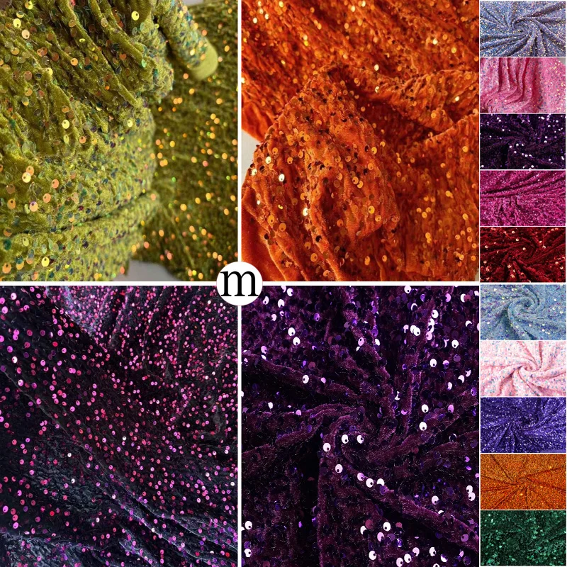 

Sequins Stretch Velvet Fabric Width 59" Spandex Velour Apparel, Costume, Events, Decoration,Dress Dance Wear Iridescent Material