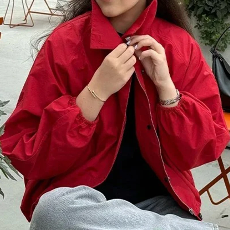 

Stand Collar Short Jackets Autumn 2025 New Fashion All-match Coats Women's Casual Loose Short Coat Simple Solid Single Breasted