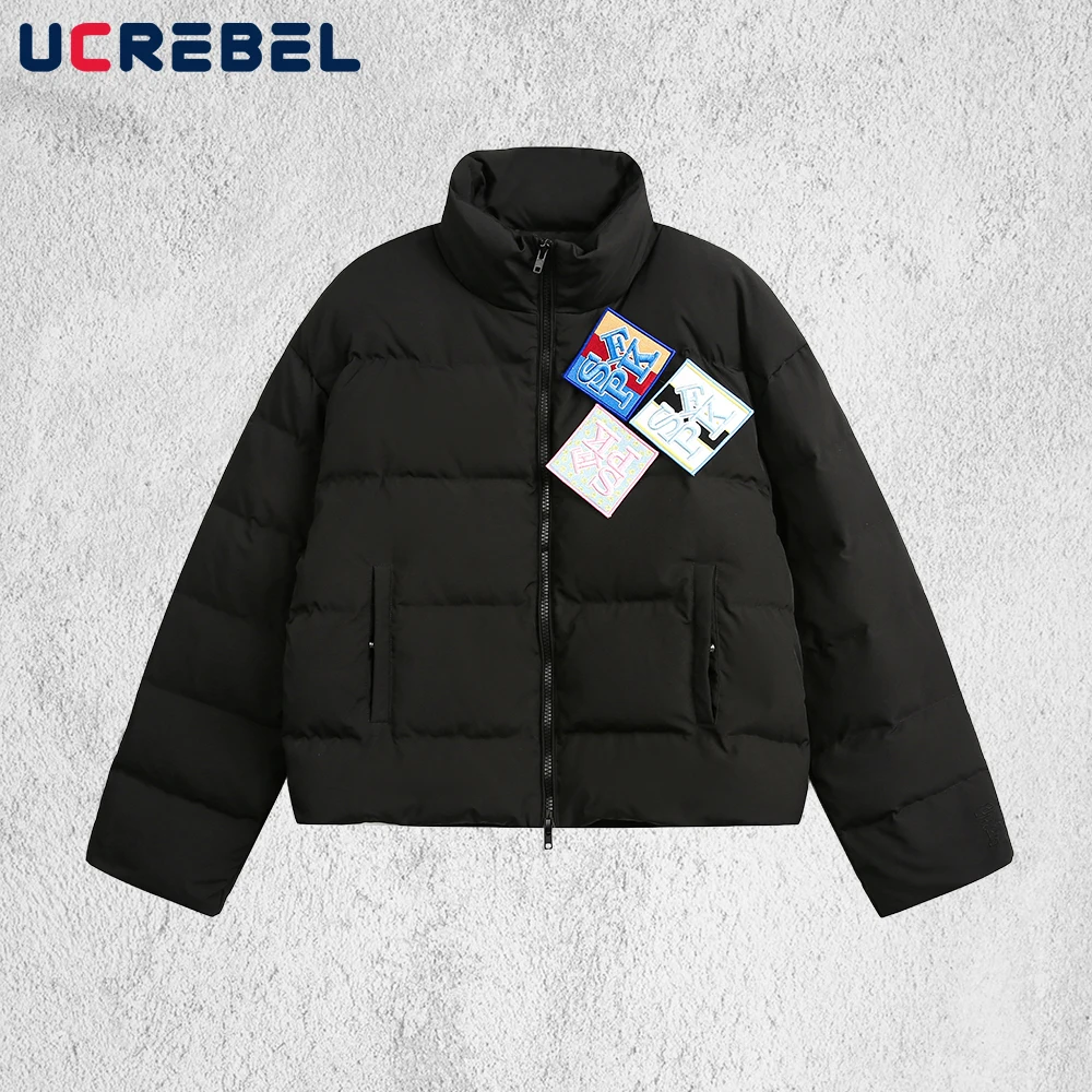 

Пуховик с волшебной наклейкой и вышивкой, мужской зимний толстый уличный стеганый воротник с длинным рукавом, мужская стеганая куртка