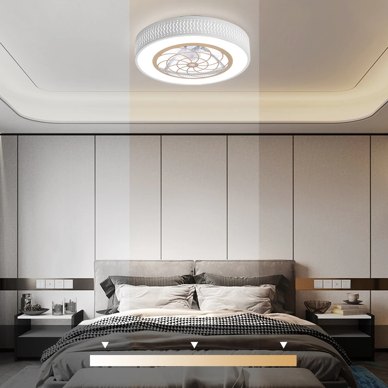 Plafonnier Ventilateur Rond Fermé à Intensité Réglable, Design Moderne, 20.5 Pouces