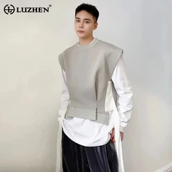 LUZHEN Pleated Ribbon Patchwork Design Fashion New Sleeveless Vests Original Personality Trendy Men High Street Waistcoat LZ2210