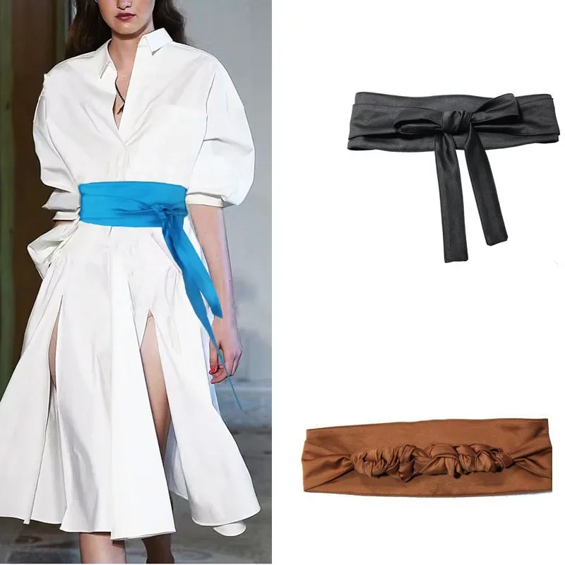 Women's All-Match Silk Wide Belt Korea Style Dress Waist Belt Solid Color Fashion Girdle Bow Knot Waistband