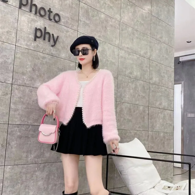 真珠の短いロングカーディガン,セーター,小さなジャケット,柔らかくて用途の広い,柔らかくて柔らかい,ゆったりとした,新しい,秋と冬