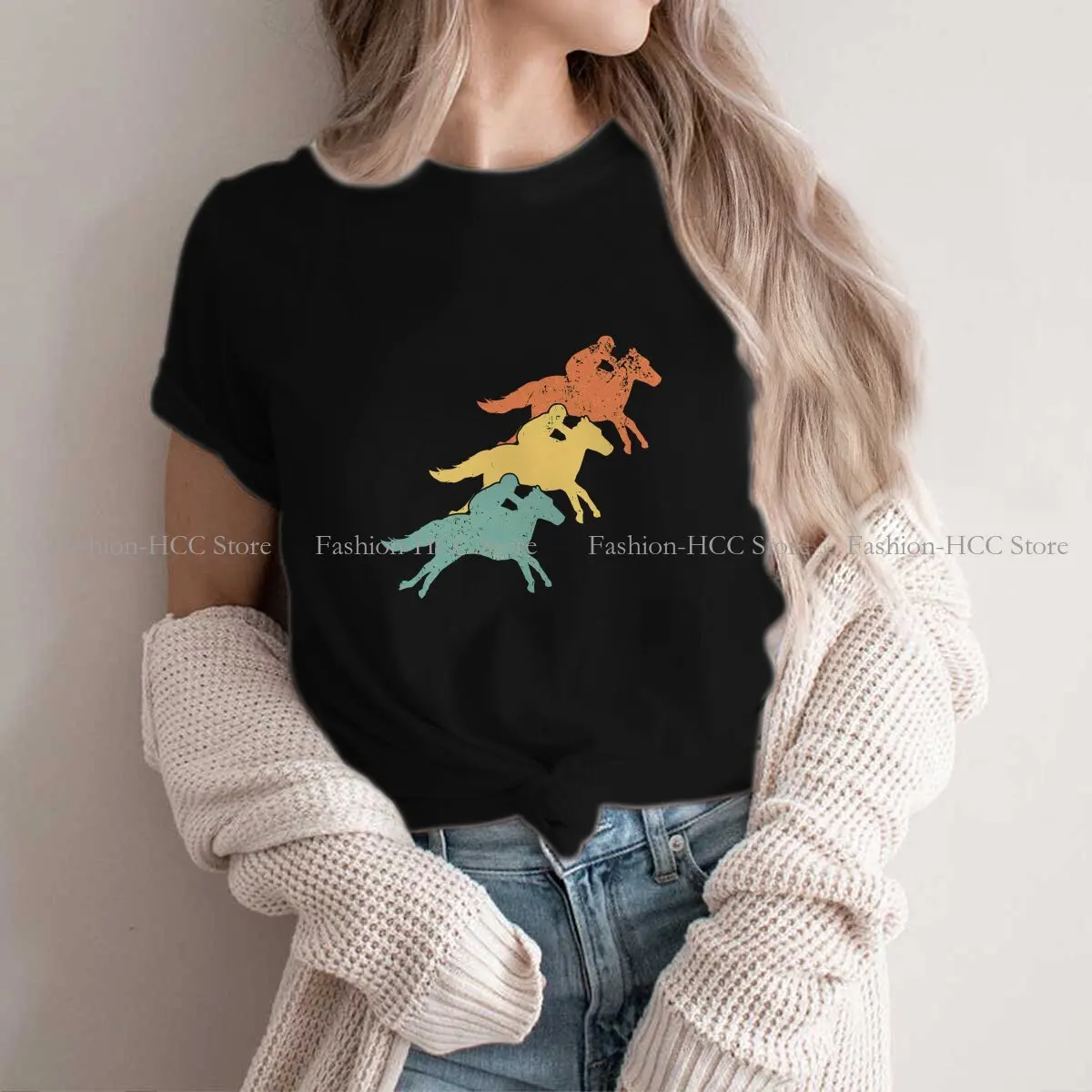 Equestrian Horse Racer Fashion Polyester TShirts Horse Racing Sports Momen Graphic Streetwear T Shirt O Neck