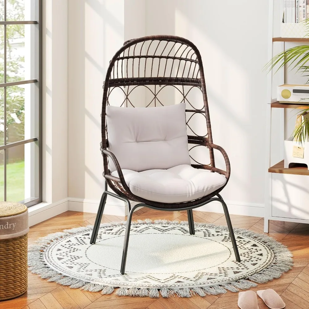 

Narrow Wicker Egg Chair Outdoor, Patio Rattan Lounge Basket with Seat & Back Cushions, Metal Indoor Outdoor Leisure, Customized