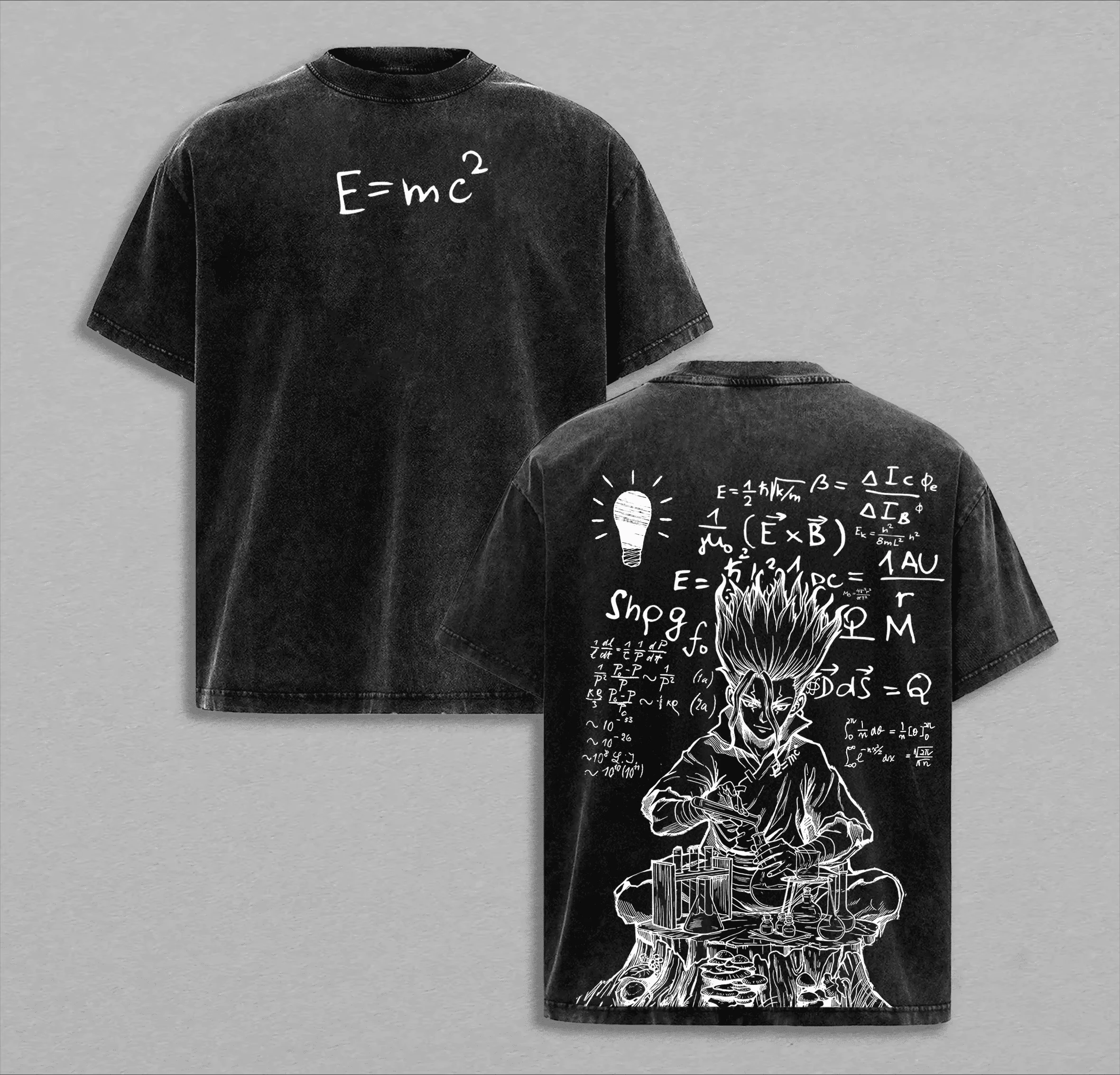 2026 Neues Sommer Jujutsu Kaisen Vintage Washed Oversized T-Shirt Unisex Beidseitiger Physikformel-Anime-Print Lässige Streetwear