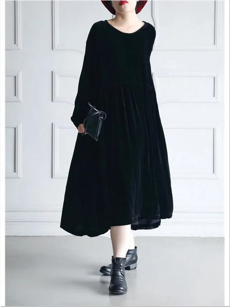 

Womens Autumn Velvet Dress Fashion Full Sleeve Long Maxi Dress High Quality Solid Elegant Party Vestidos robe femme longue