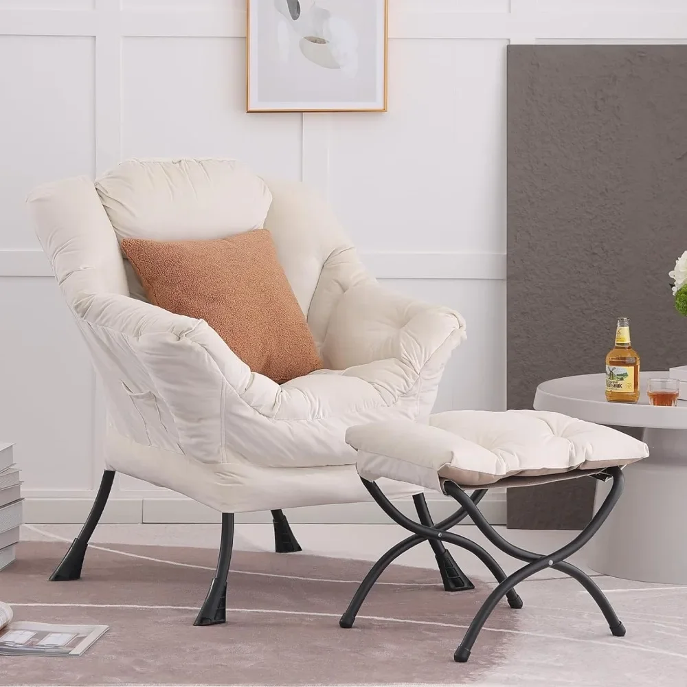 

Lazy Chair with Ottoman, Modern Accent Leisure Upholstered Sofa Chair, Contemporary Lounge Reading Chair with Armrests