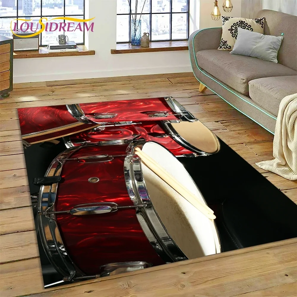 3D Drum Kit Drum Stand Set Music Instruments Carpet Rug for Bedroom Living Room Home Sofa Decoration,Child Large Decor Floor Mat