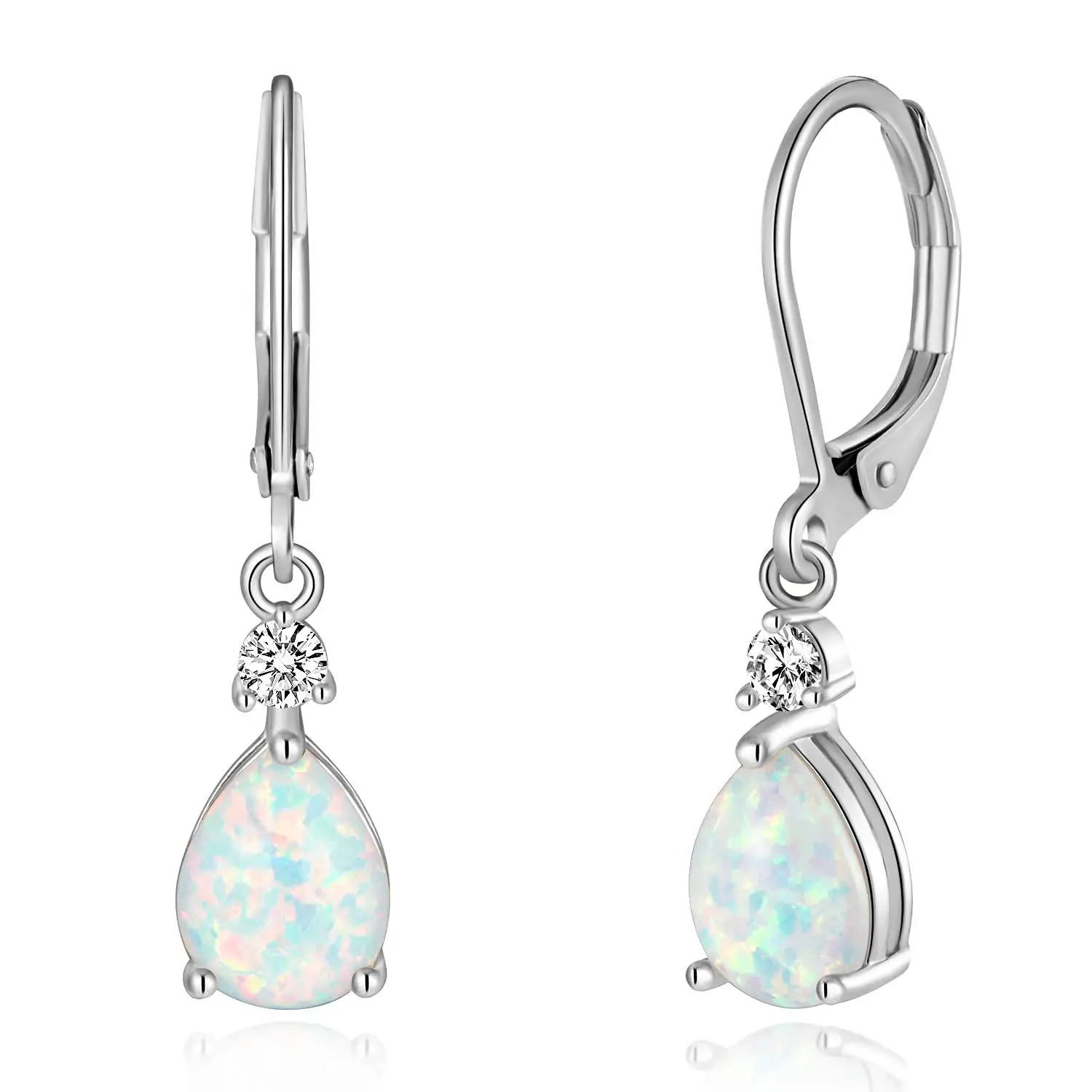 White Opal Drop Hoops Women October Birthstone Protection Optimism Energy Earrings Female Gift