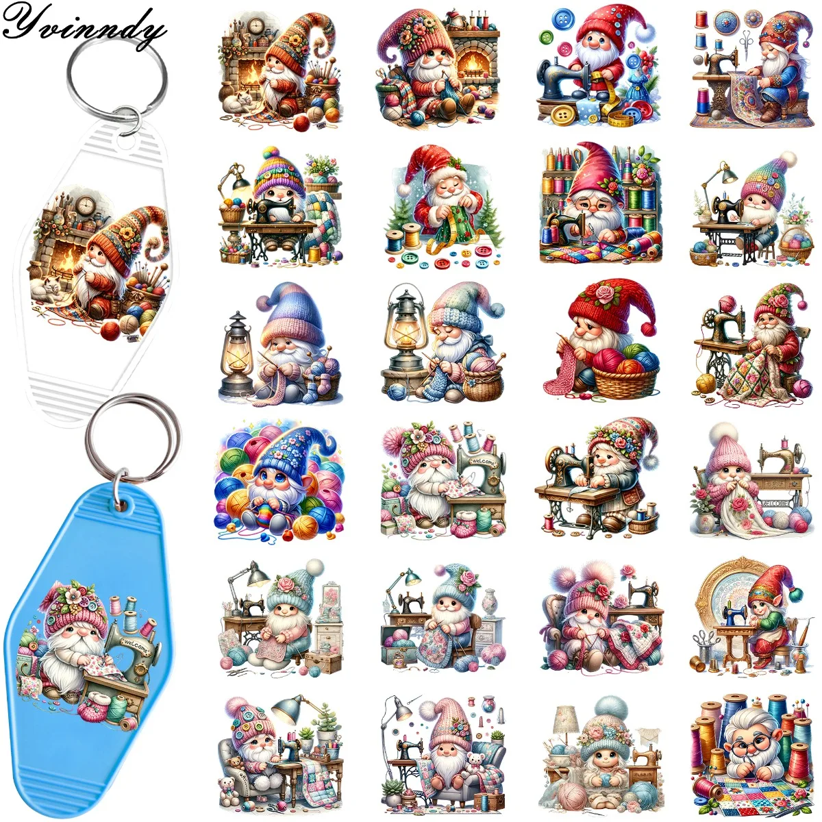 

Набор из 48 шт. УФ-наклеек DTF для брелоков DIY «Ткач-гном» для ключей и персональных аксессуаров