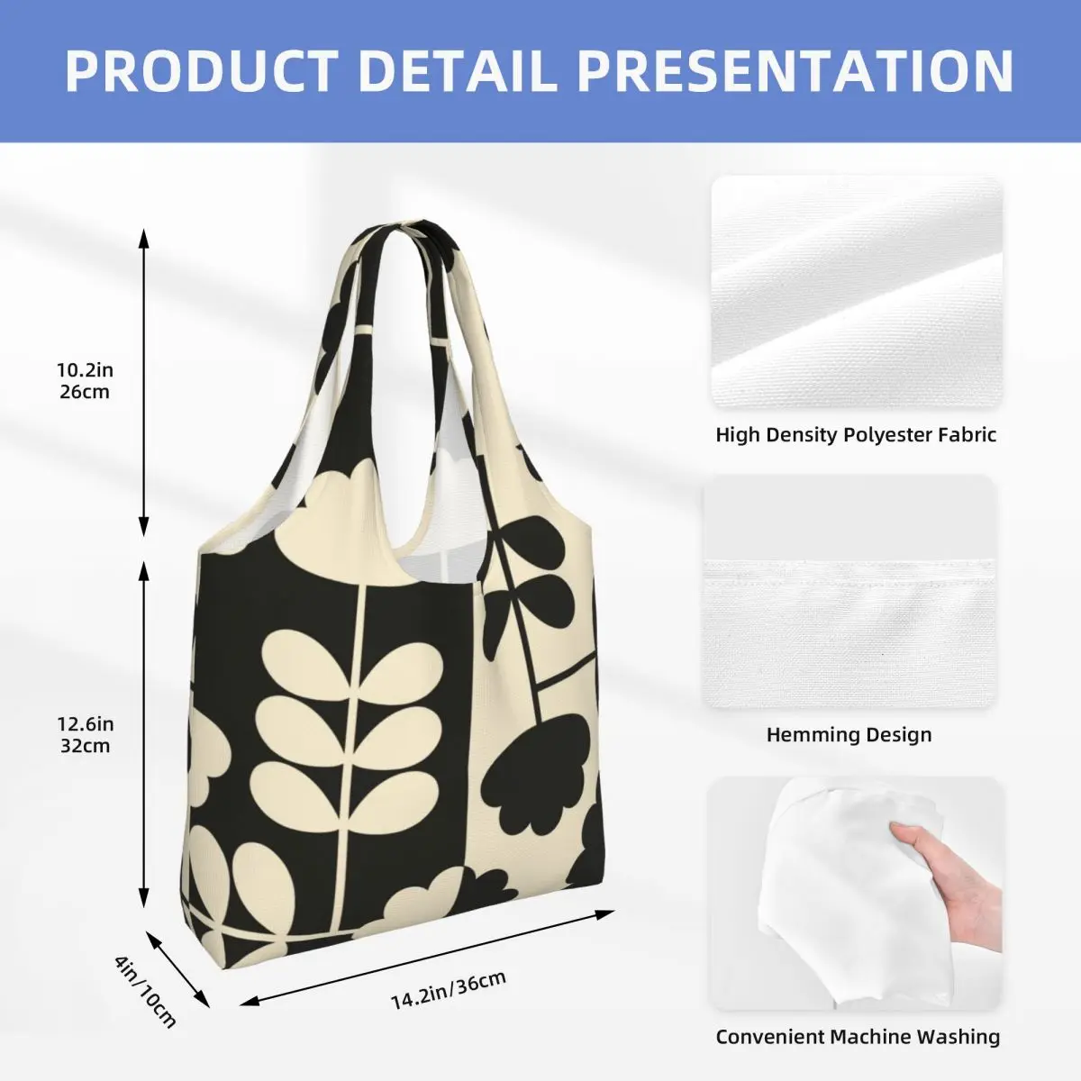 Custom Recycling Print Cut Stem Orla Kiely Shopping Bag Women Shoulder Canvas Tote Bag Washable Groceries Shopper Bags Handbags