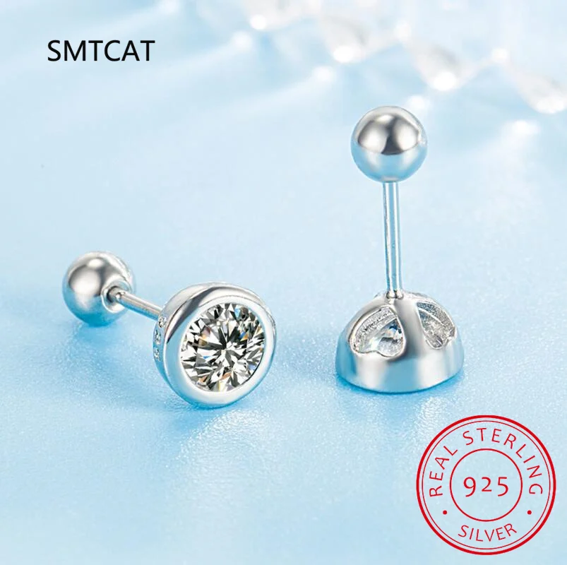 6mm D Color 2.0 Carat 100% Moissanite Stud Earrings for Women Screw Thread Ear Studs 925 Silver Diamond Jewelry