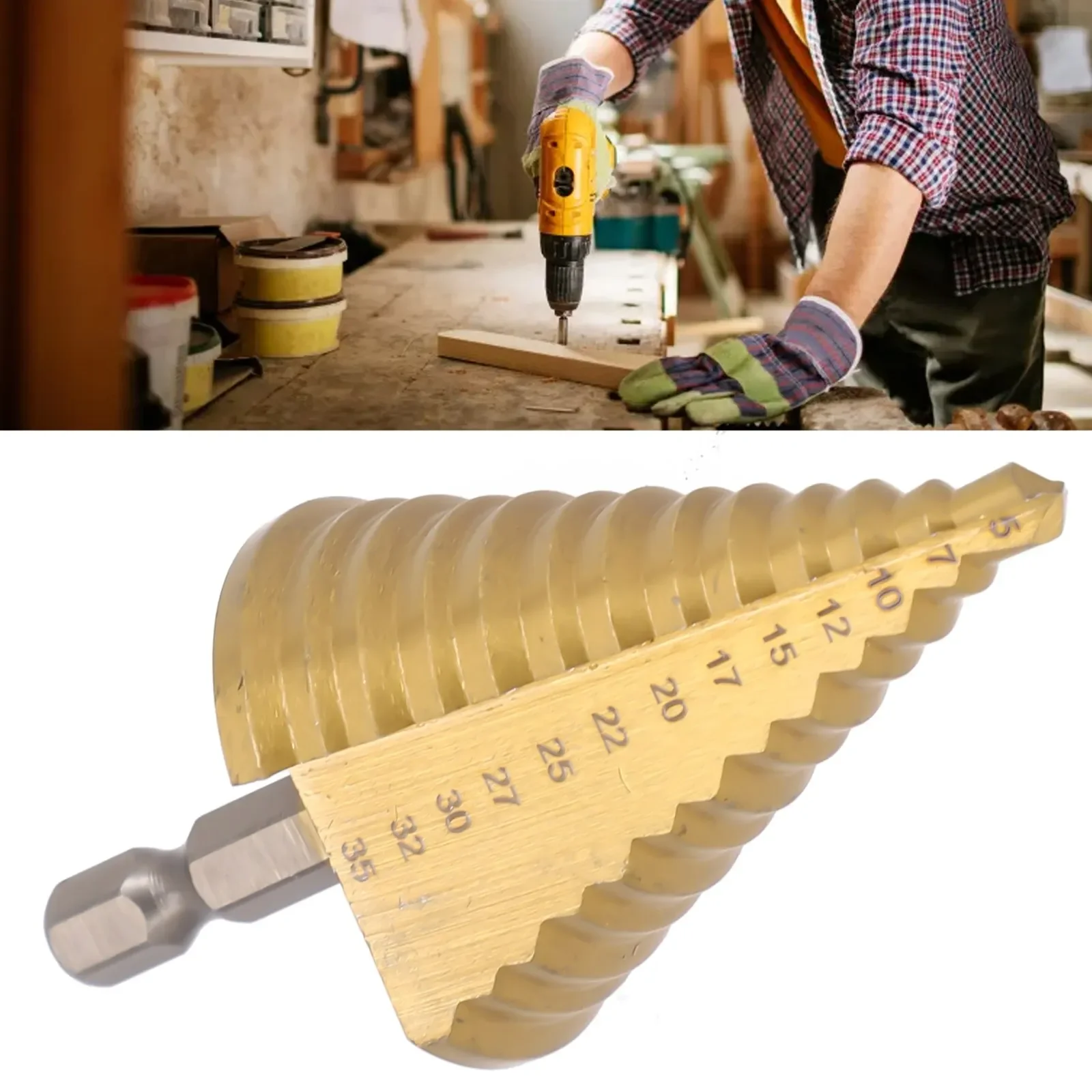 

Insulation Panels Hex Handle Step Drill Tool HSS Hex Handle 35x72mm Total Size Nitrogen Treatment Titanium Core