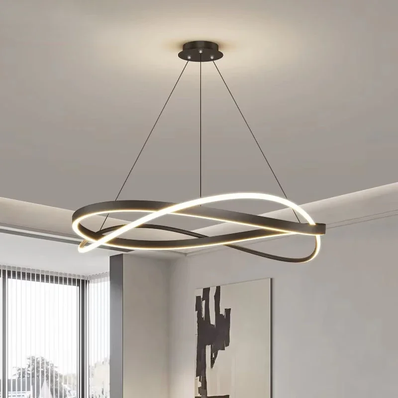 

Nordic Modern Pendnat Lights Designer Personality Metallic Luster Ring Lamp Restaurant Foyer Villa Cafe Decorative Home Fixtures