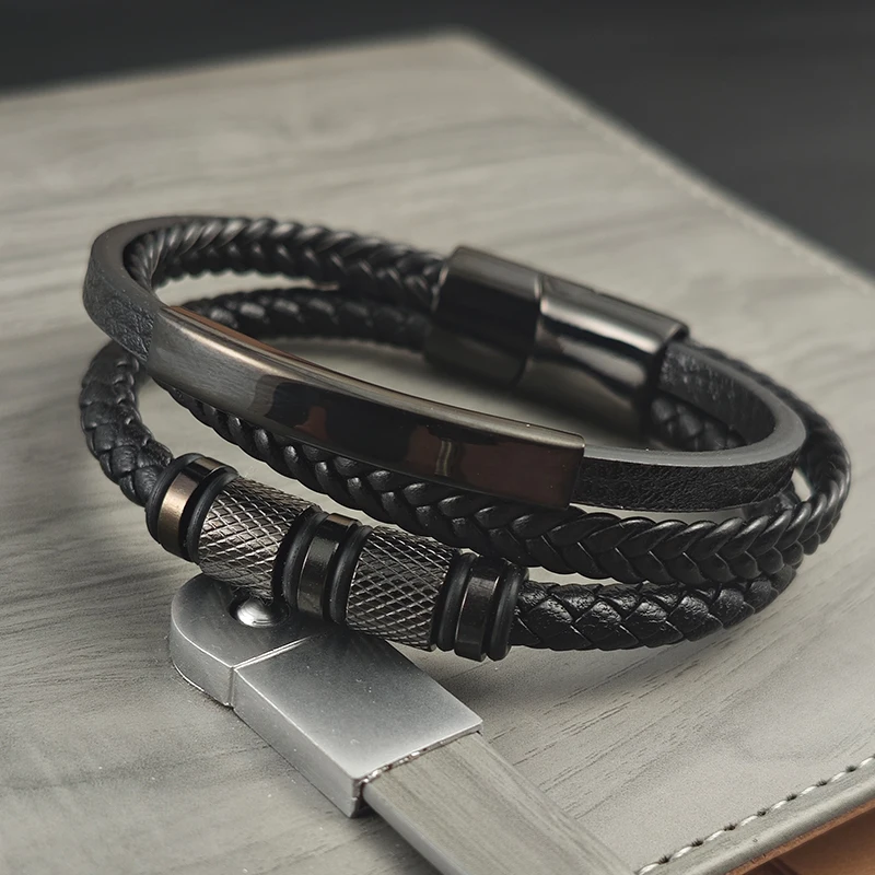 Mode handgemachte mehrschichtige Lederarmbänder für Männer Frauen Armband Edelstahl Knopf Armreif Zubehör Schmuck