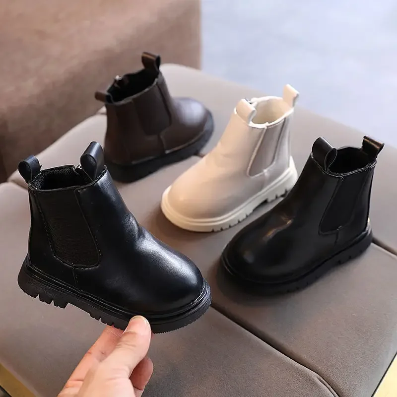 Size 21-30 Kids PU Leather Boot Warm Autumn Winter Children's Shoes Princess Girls Anti Slip Foot Warmer Snow Boots