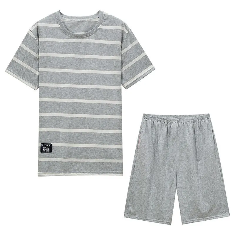 New O Neck Lounge Striped Sleepwear Pyjamas Mens Short Sleeve Shorts Pajamas Set Sleepwear Leisure Suits Nightwear Men Homewear