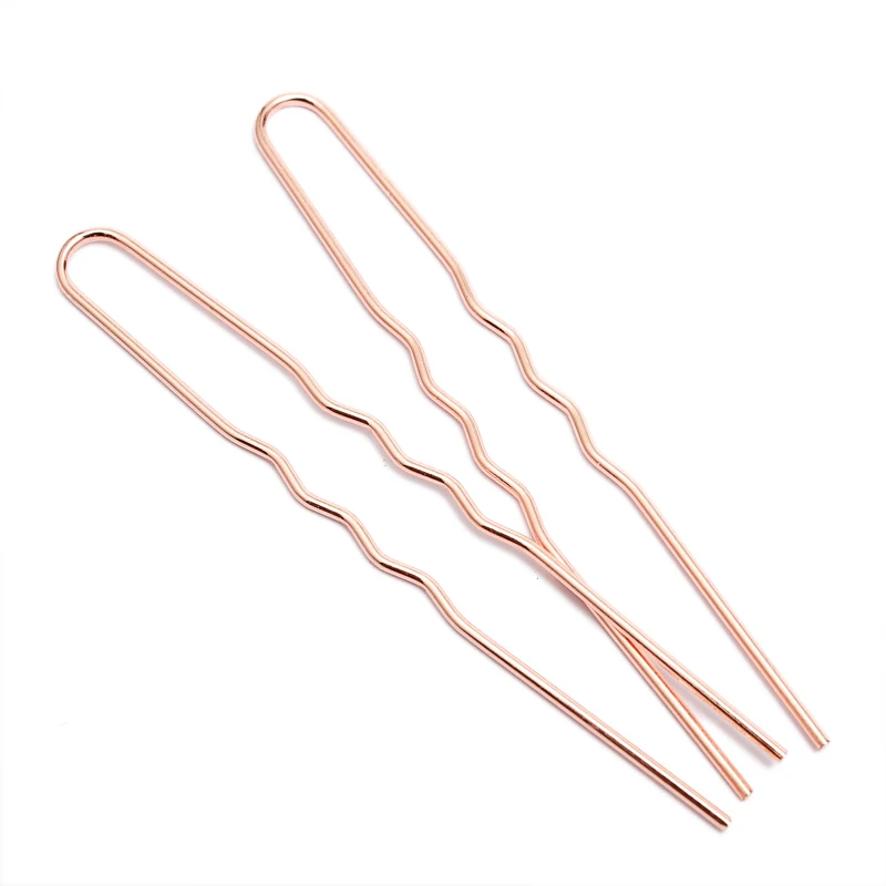 50pcs 70mmx1.2mm Raw Brass Rose Gold Color Hair Sticks U shape Hair Pins Blank Base Setting For Women Jewelry Bulks Components