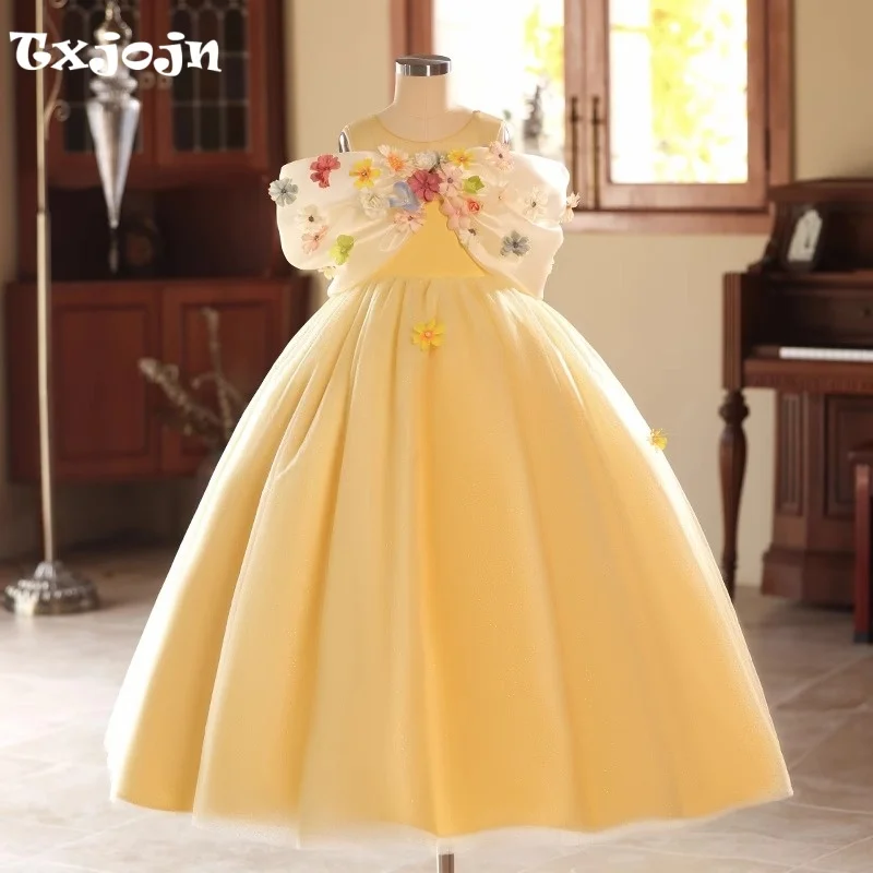 Girl's Ball Gown Flower Girl Wedding Christmas Princess Dress Pink Child Vestido Piano Performance Birthday Party Clothes 5-16Y