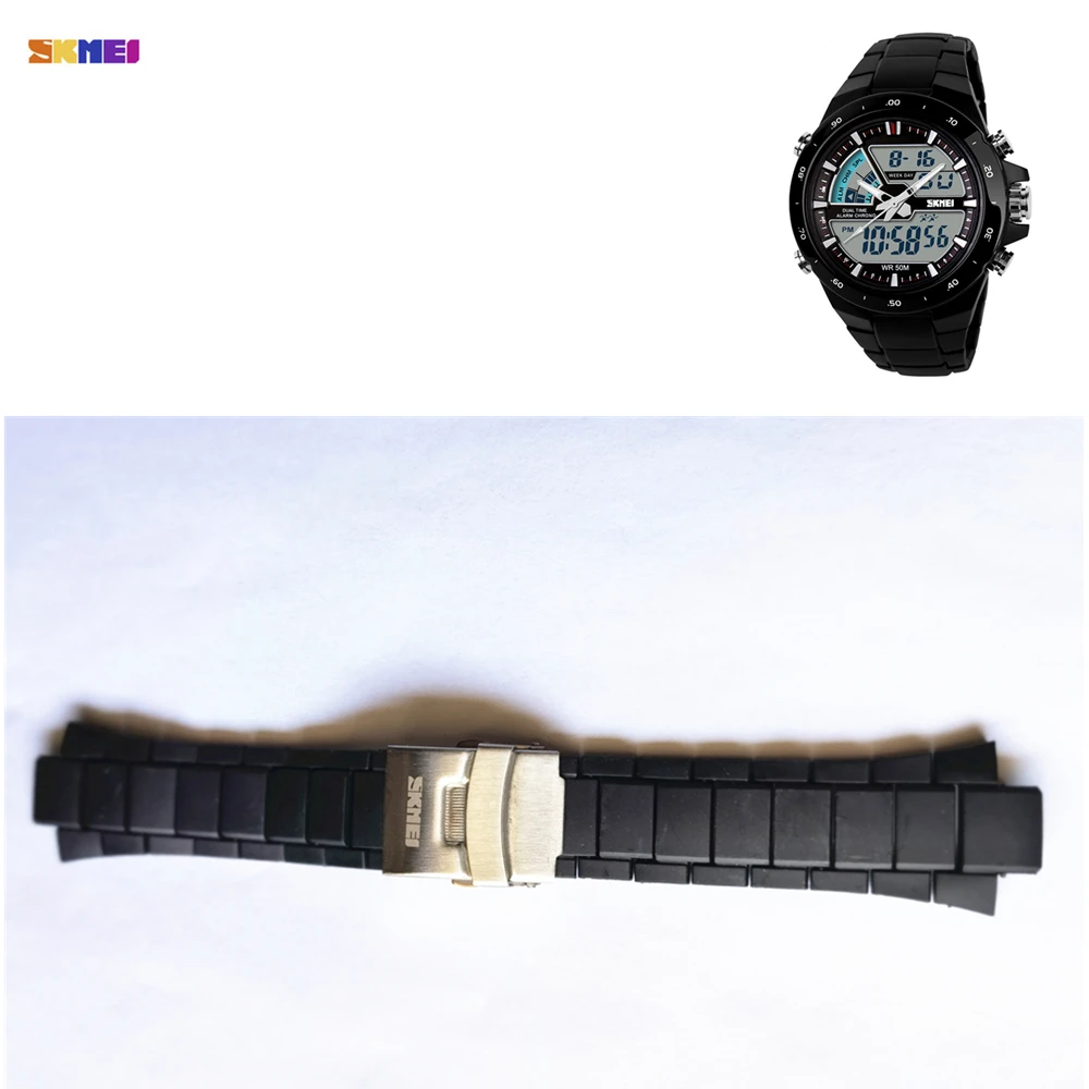 1 Set Sports Watch Accessories for Skmei 1016 Plastic Wristband Adjustable Replacement Watch Strap Band Stainless Steel Clip
