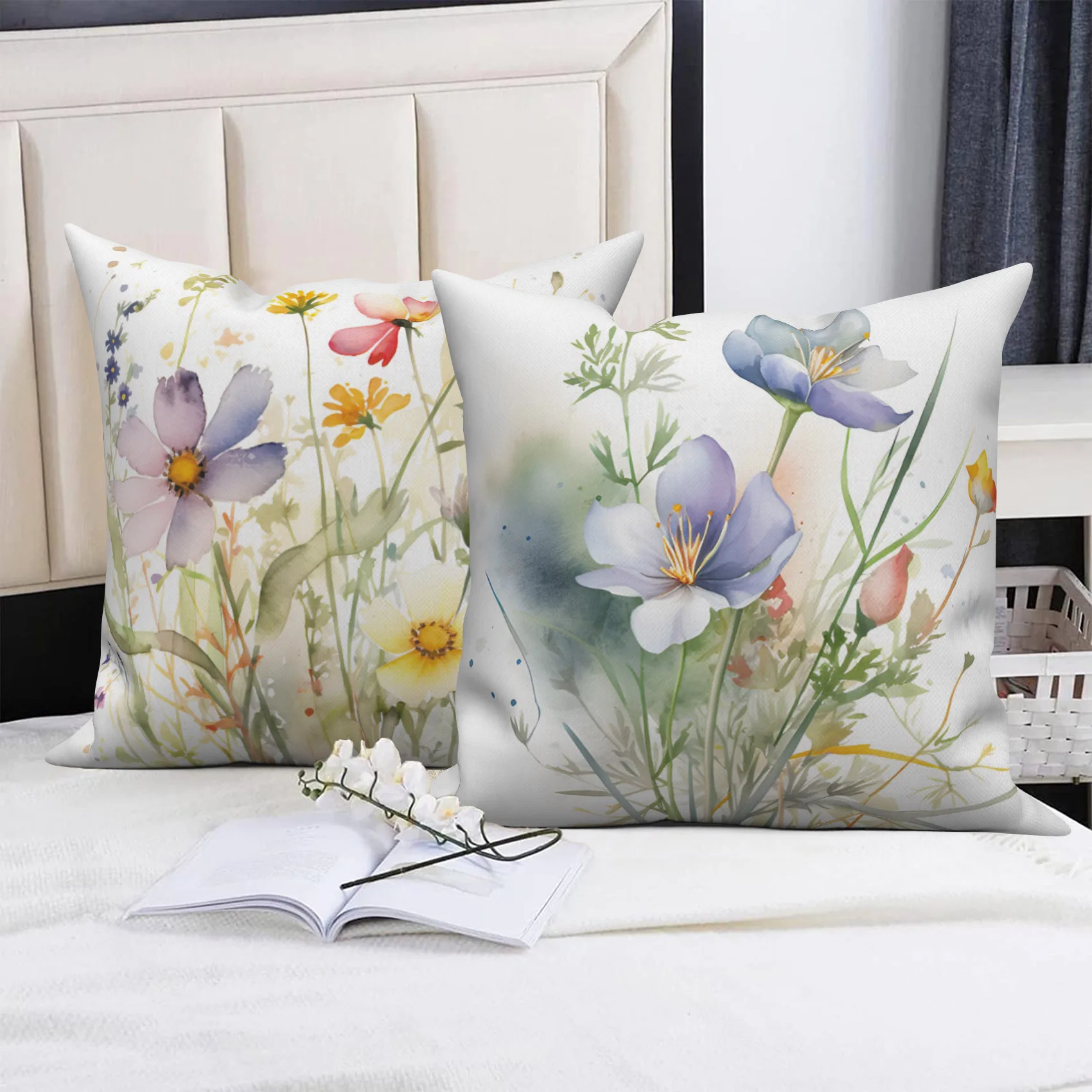 Watercolor Flower Throw Pillow Case Blossom Floral Print Pattern Home Decor Sofa Square Cushion Cover Nordic Modern Pillowcase