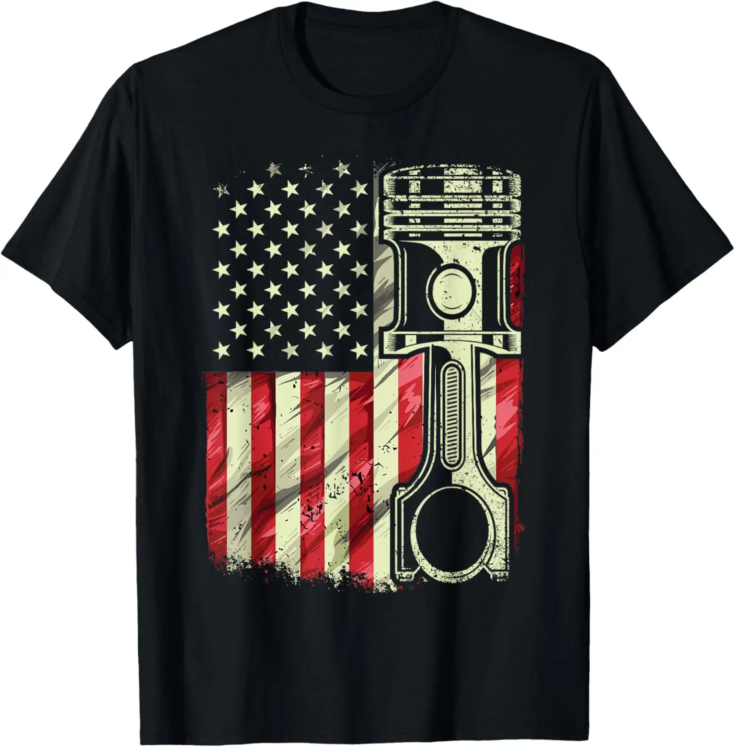 Monteur Amerikaanse vlag zuiger Muscle Car patriottische Vintage T-shirt