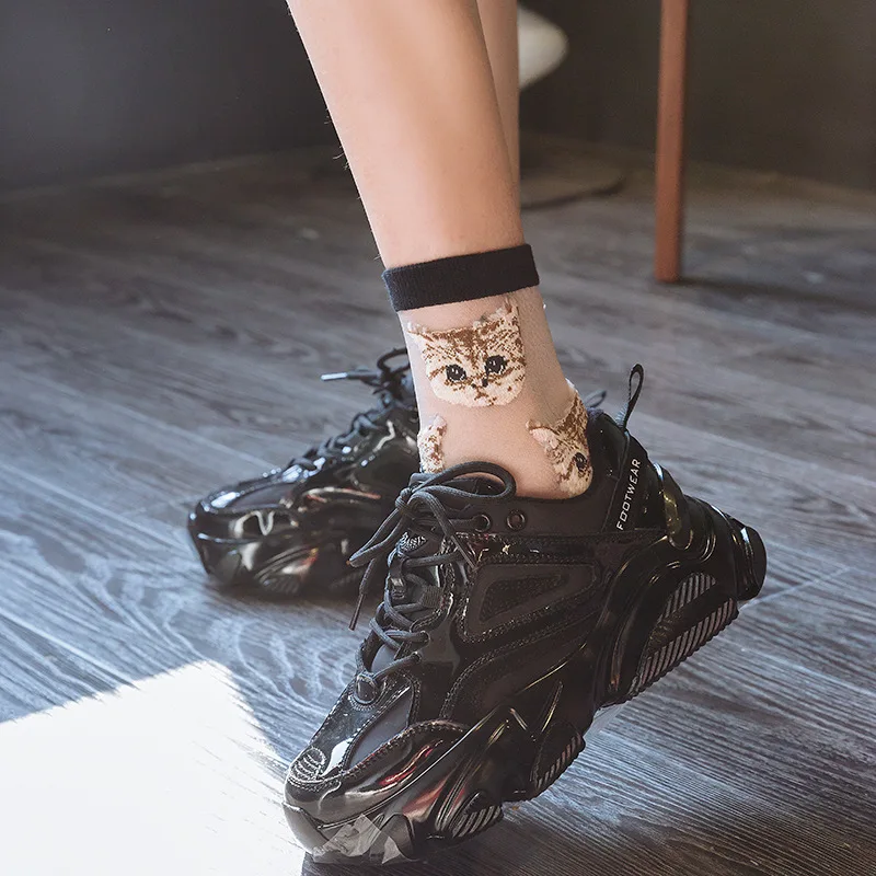 Cartoon Embroidery Crystal Silk Socks Women Summer Ultra-thin Transparent Nylon Long Socks Japanese Kawaii Cute Women Socks Sox