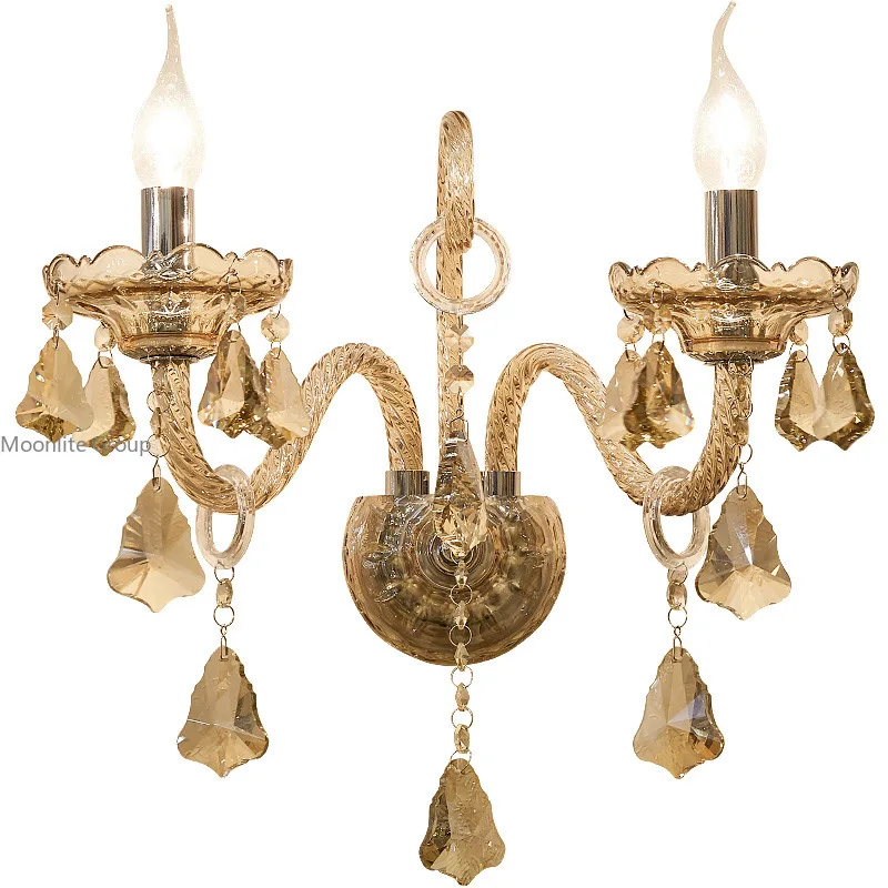 European Crystal Wall Sconce Cognac Color Candle Wall Sconce Living Room Romantic Bedroom Decorative Wall Lighting