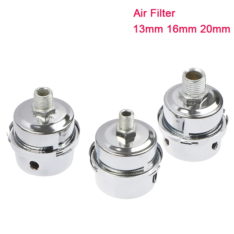 1PCS 13mm 16mm 20mm Air Compressor Parts Metal Air Compressor Intake Filter Noise Muffler Silencer Thread Silver