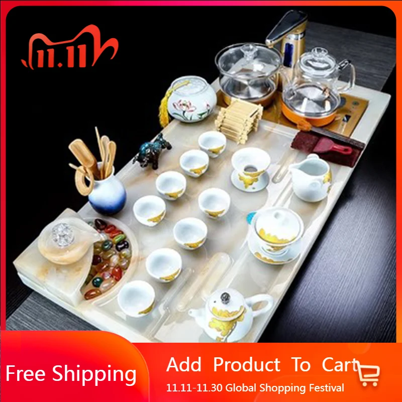 Crystal Stone Ceremony Tea Tray Valet Office Pot Hospitality Jewelry Kung Fu Tea Tray Rectangle Table Bandejas Home Products