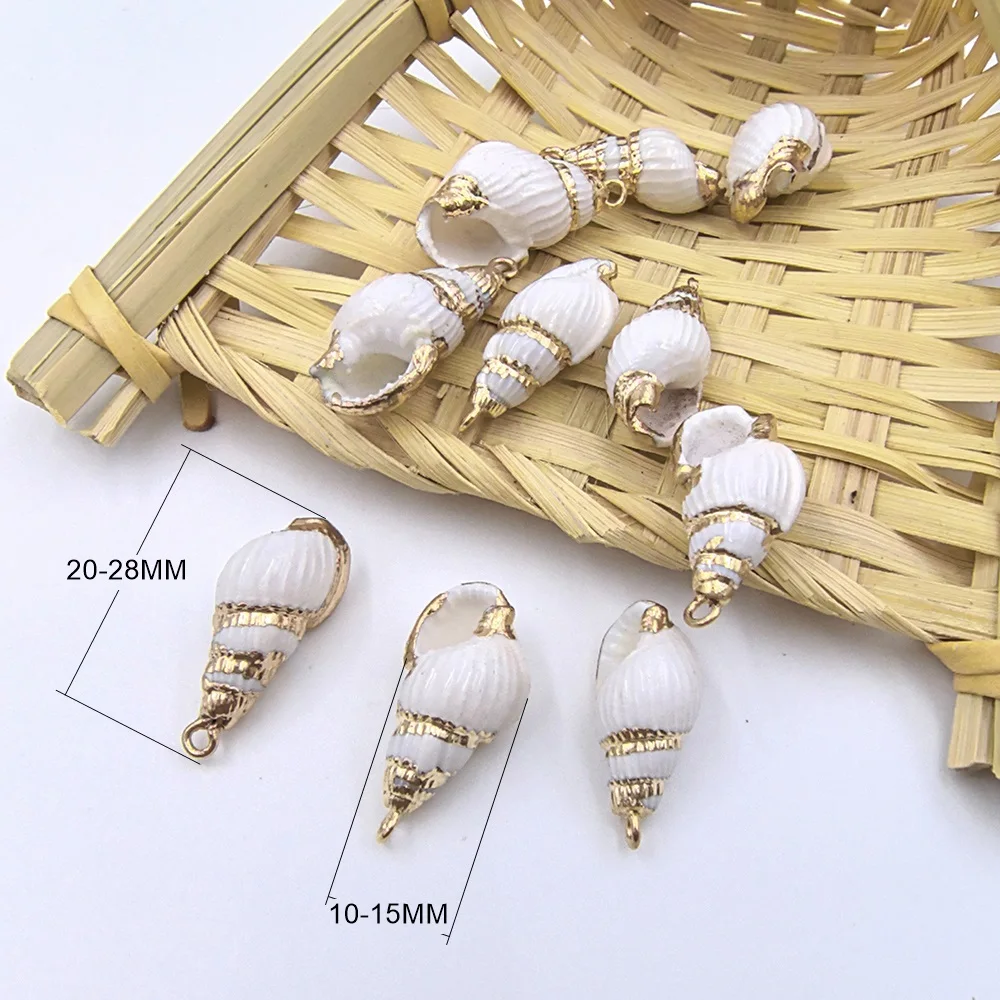 Natural Gold White Conch Edging Conch Pendant Bead DIY Summer Beach Style Necklace Bracelet Accessories